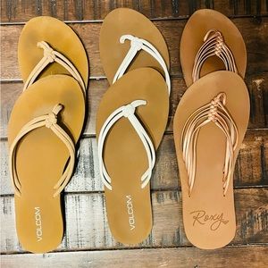 3 pairs surf flip flops for women-almost new-Roxy and a Volcom women